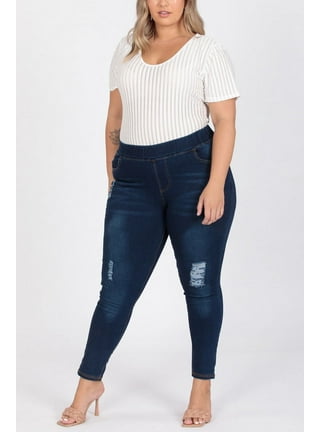 ELISS Women's Plus Size Jean Look Jeggings Stretch High Waisted
