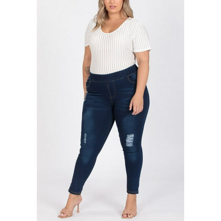 Women's plus size jeggings pull-on stretch fashion jeans with a  waist-hugging feeling in mid-rise design 