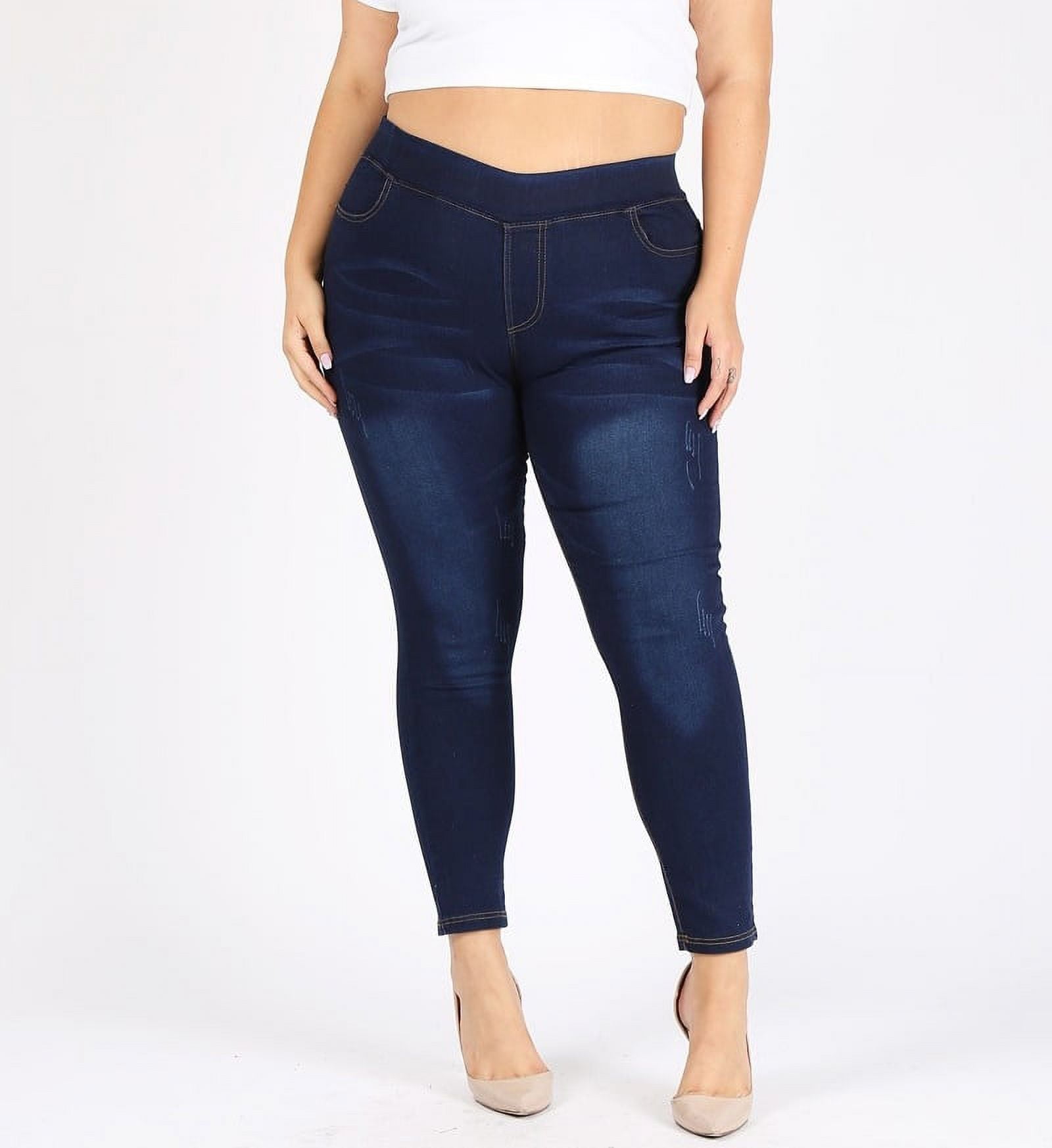Women's plus size jeggings pull-on stretch fashion jeans with a  waist-hugging feeling in mid-rise design