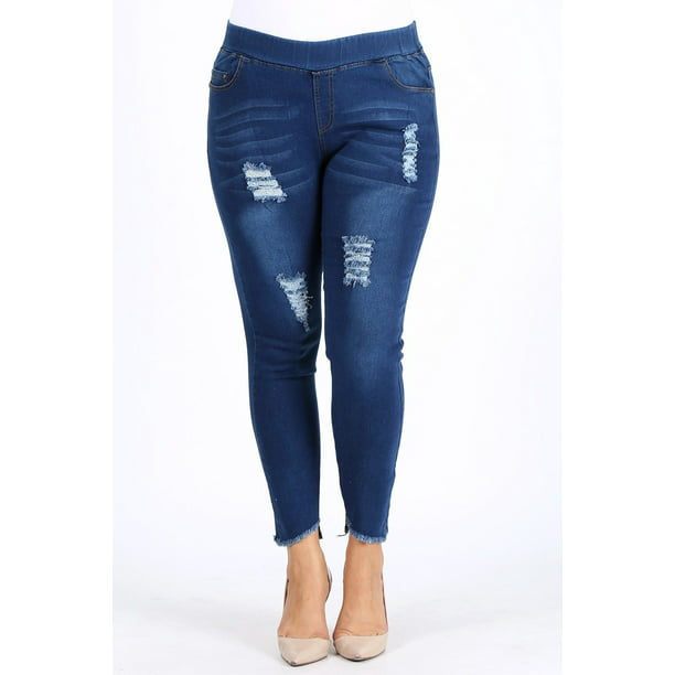Women's plus size jeggings pull-on stretch fashion jeans with a waist ...