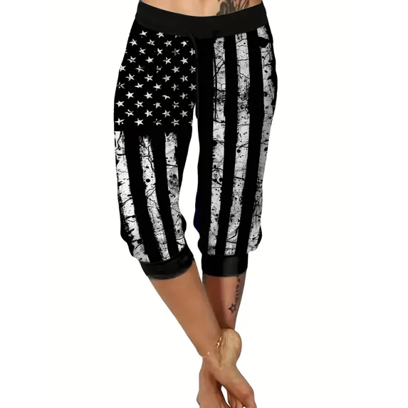 Women's plus size star and striped print with random flag pattern comfortable sweatpants