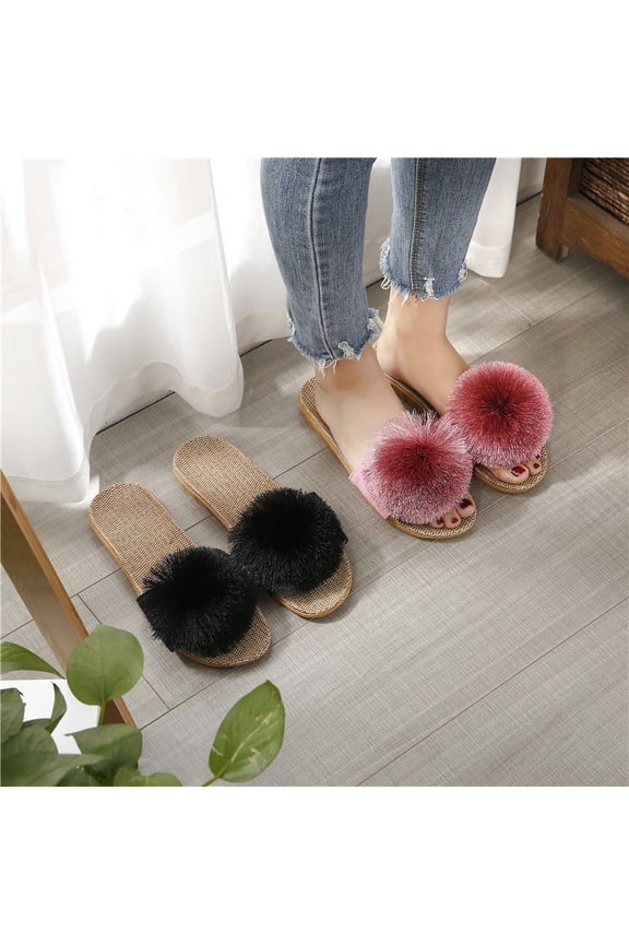 Women's plush ball fashion sandals - black