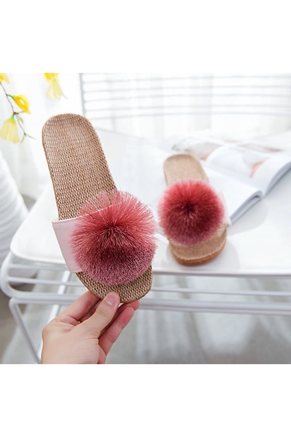 Women's plush ball fashion sandals - pink