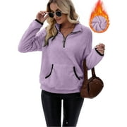 CUTEDUCK Women's plush sweatshirt long sleeve half zip pullover Top Winter Fleece hoodie S-2XL