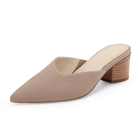 Women's pointed V-shaped cutting mule thick block high heels fashionable office slippers