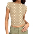 thumbnail image 1 of Women’s polka Dot tees Slim Groove Strip Short Sleeve Tops Summer Round Neck Pullover T-Shirt, 1 of 6