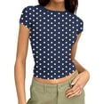 thumbnail image 1 of Women’s polka Dot tees Slim Groove Strip Short Sleeve Tops Summer Round Neck Pullover T-Shirt, 1 of 6