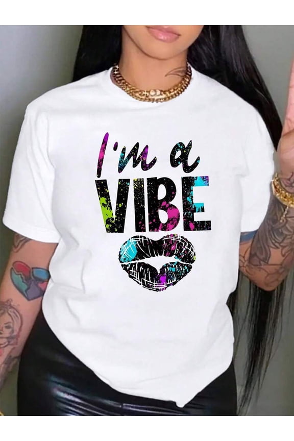 Women's printed crew neck T-shirt, casual short-sleeved T-shirt, suitable for everyday wear, art graffiti pattern T-shirt for women.
