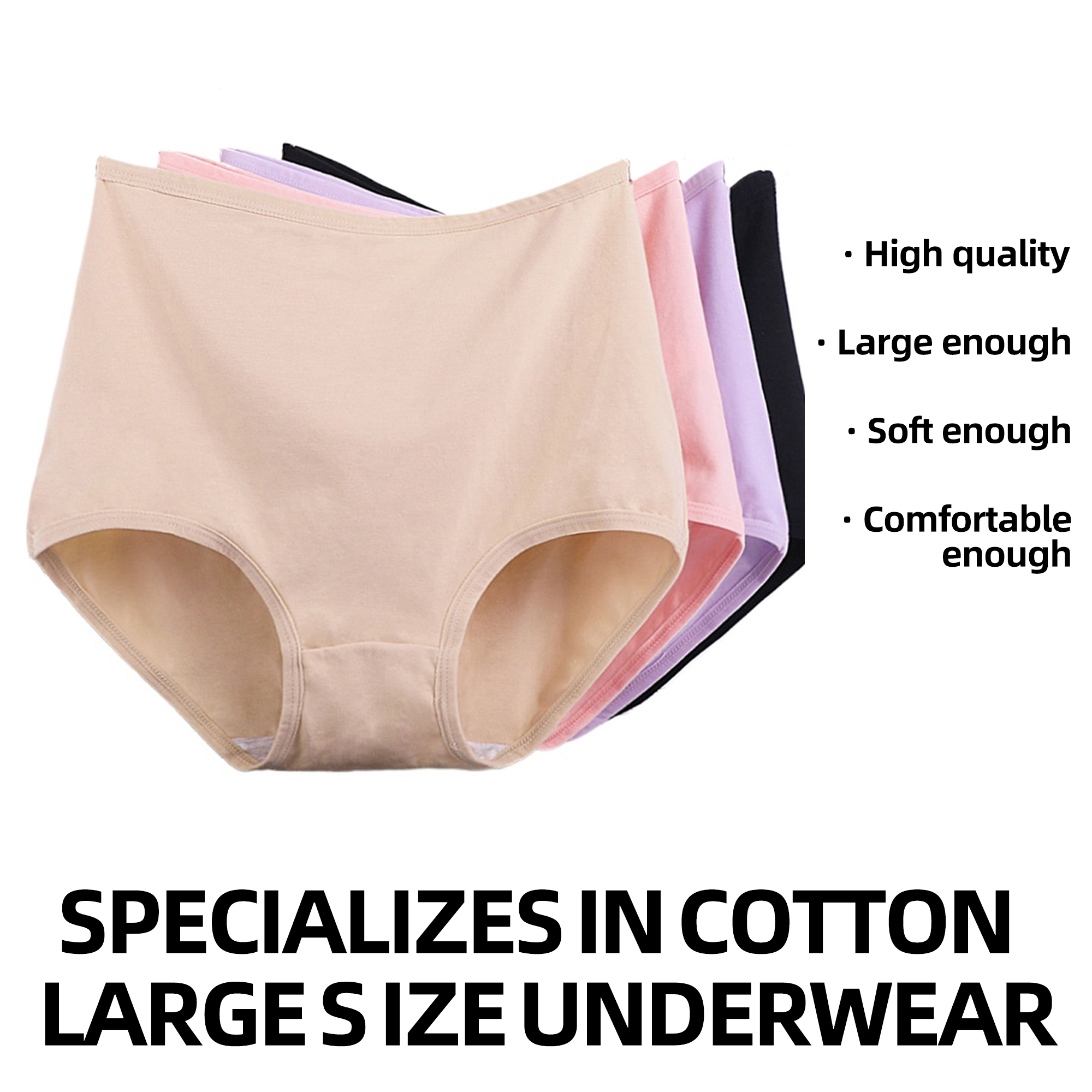 Women's Cotton Underwear Solid Plus Size High Waist Underwear for Breathable Comfort with