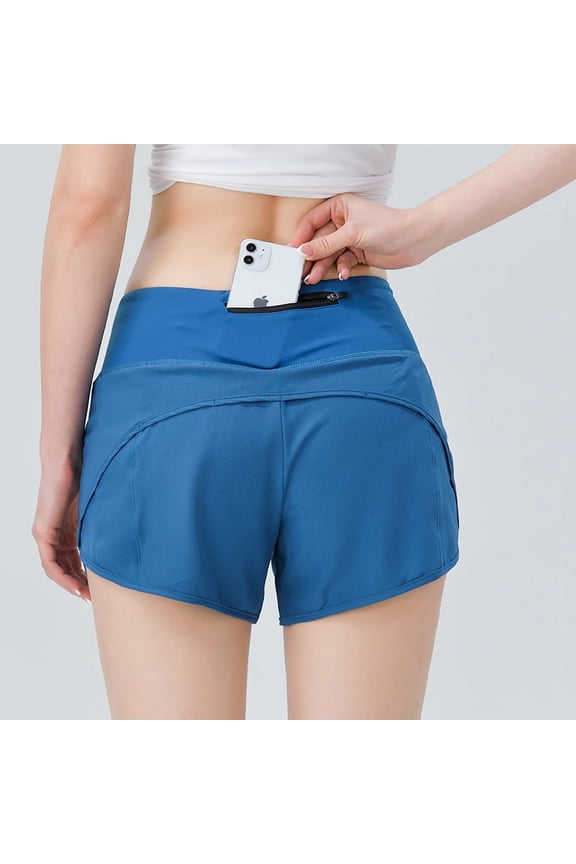 Women's quick-dry running sports shorts, three-quarter length fitness yoga pants, marathon training outdoor pocket shorts
