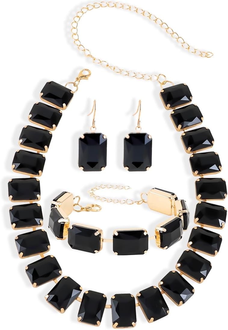 Fashion Jewellery Set Ladies Artificial Necklace YEINAI Women's Rectangular  Imitation Crystal Jewellery Set Including Necklace Bracelet Earrings, Size:  One Size, Blue