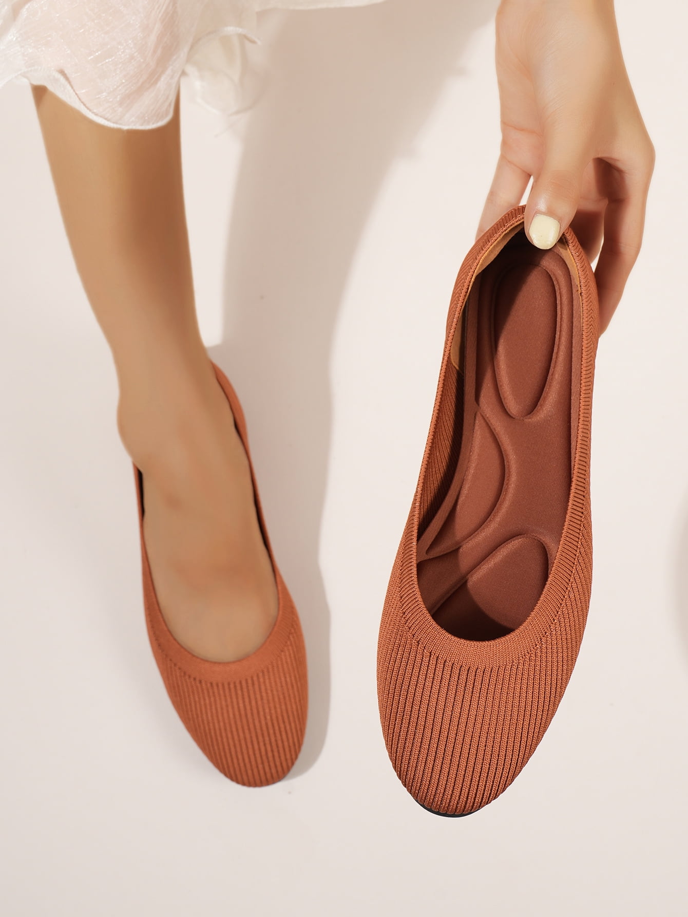 Women s round toe braided versatile shallow flat shoes for walking and dating business flats Walmart