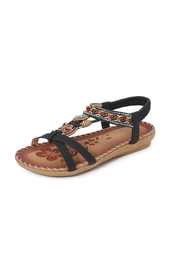 Women's sandals classic bohemian gladiator flat style sandals women lightweight shock-absorbent for comfort womens sandals great for beach vacations walking dressy casual looks,Black 35