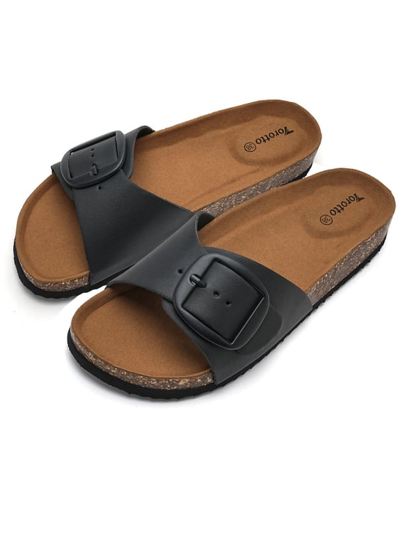 Women Cork Slide Sandals, Adjustable Buckle Arch Support Cork Footbed Slip On Slides, Non Slip Casual Summer Indoor Outdoor Beach Walking Slippers