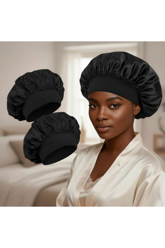 Women's satin wide-brimmed high-elasticity sleeping hat, curly hair, natural hair quality care hat