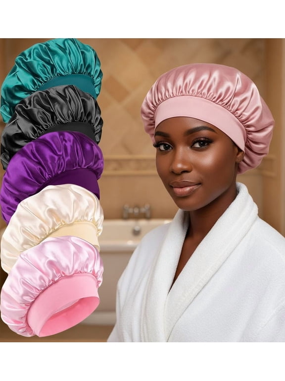 Women's satin wide-brimmed high-elasticity sleeping hat, curly hair, natural hair quality care hat
