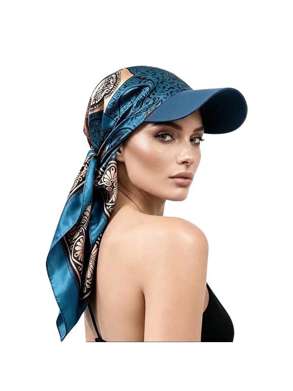Women's scarf hat with long silk ribbon, fashionable baseball cap sun hat head wrap