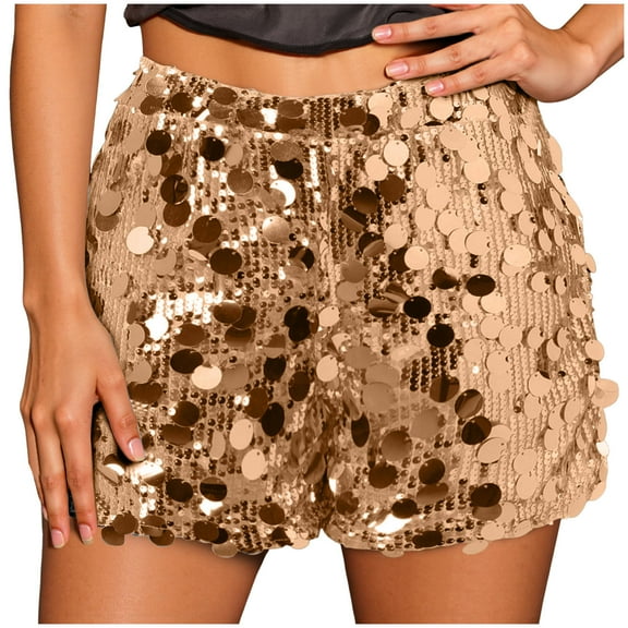 Women's sequin shorts, women's high waisted straight tube sequin hot pants, party sexy shorts with lining