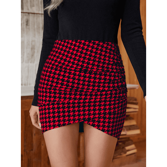 Women's sexy slim plaid print skirt Women's hip mini skirt soft short A-line skirt