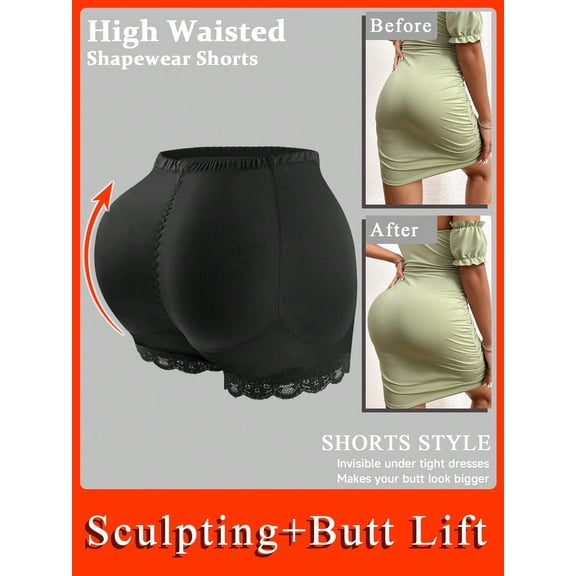 Women's Lace Butt Lifter Shaping shorts, Seamless Tummy Control Shapewear with Removable Sponge Hip Pads for All Occasions