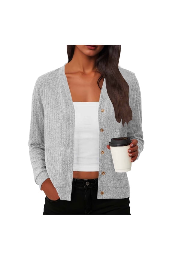 Women's short Cardigans Button Down High Low Solid Knit Loose Cardigans