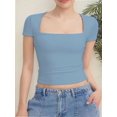 thumbnail image 1 of Women's short Sleeve Short Sleeve Tops Square Neck T Shirts Fitted Basic Tee, 1 of 5