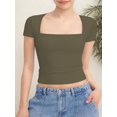 thumbnail image 1 of Women's short Sleeve Short Sleeve Tops Square Neck T Shirts Fitted Basic Tee, 1 of 5
