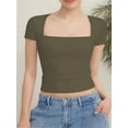 thumbnail image 1 of Women's short Sleeve Short Sleeve Tops Square Neck T Shirts Fitted Basic Tee, 1 of 5
