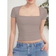 thumbnail image 1 of Women's short Sleeve Short Sleeve Tops Square Neck T Shirts Fitted Basic Tee, 1 of 5