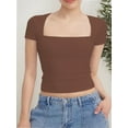 thumbnail image 1 of Women's short Sleeve Short Sleeve Tops Square Neck T Shirts Fitted Basic Tee, 1 of 6