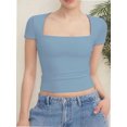 thumbnail image 1 of Women's short Sleeve Short Sleeve Tops Square Neck T Shirts Fitted Basic Tee, 1 of 5