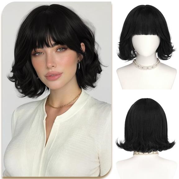 Women's short bob wig, layered synthetic wig with bangs, natural appearance, heat resistant, suitable for everyday wear, parties and cosplay.