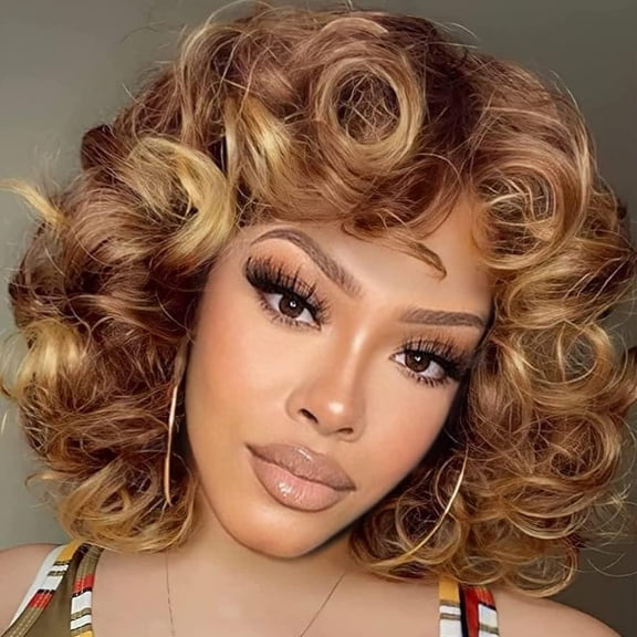 Women's short curly hair with spiral curls and bangs full head wigs