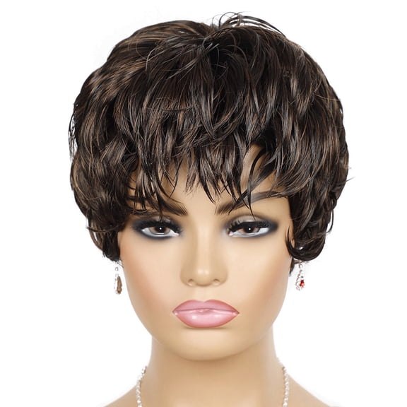 Women's short layered wave wig synthetic bangs