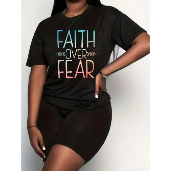 Women's short-sleeved summer outfit with letter printing – Casual Two-Piece Set