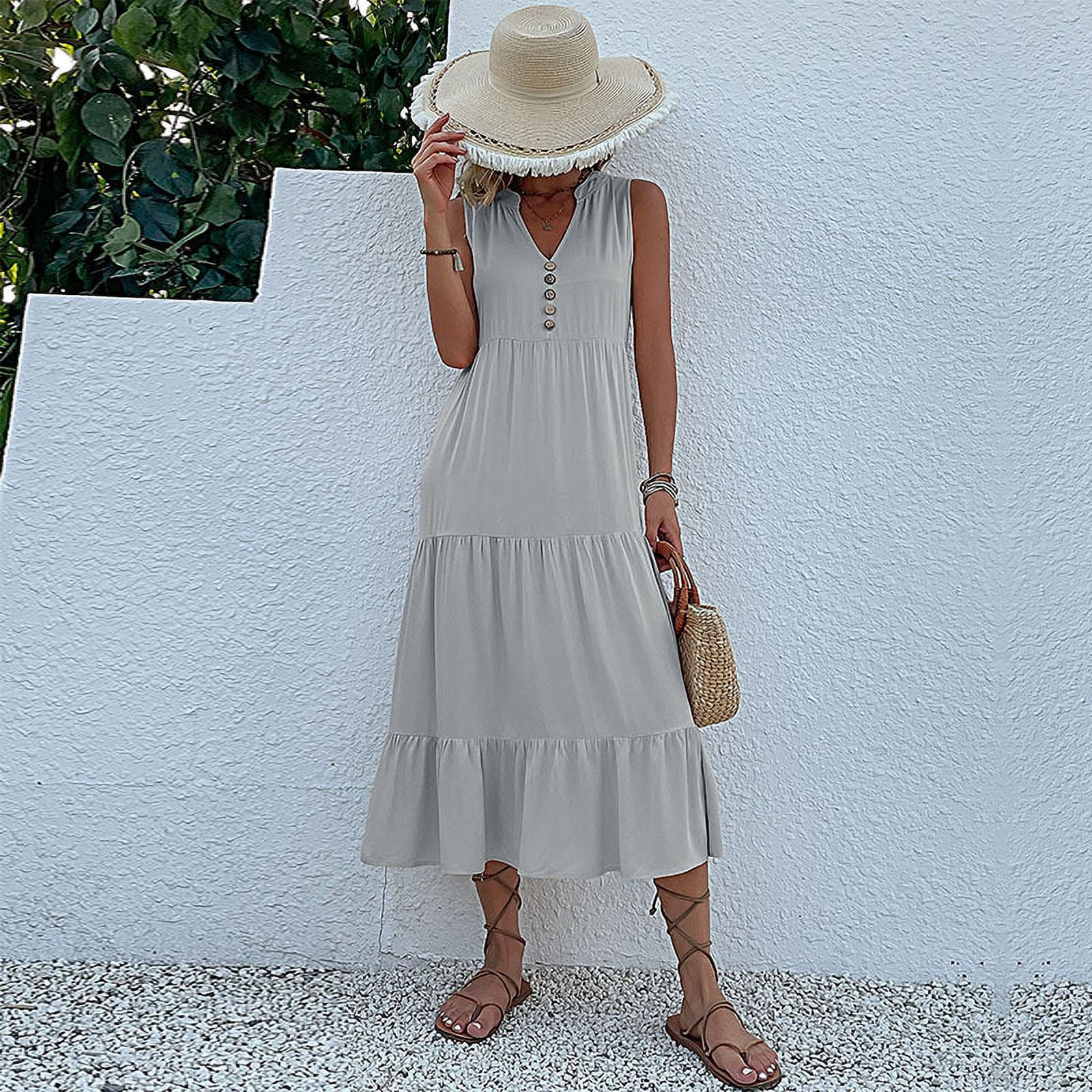 loose vest dress Beige Linen Vest Dress with Loose Fit and Functional Pockets Beige / S