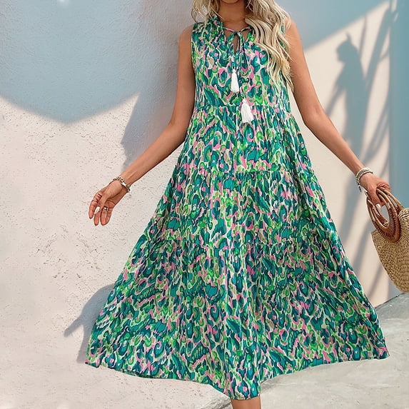 Women's sleeveless printed dress for beach vacation