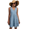 thumbnail image 1 of Women's sleeveless tiered V neck dress with button front solid pattern 100% Polyester fabric mini length easy care, 1 of 8