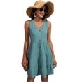 thumbnail image 1 of Women's sleeveless tiered V neck dress with button front solid pattern 100% Polyester fabric mini length easy care, 1 of 8