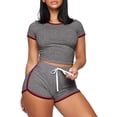 thumbnail image 1 of Women's slim fitting short sleeved cut top T-shirt+shorts Summer casual two-piece sports set, 1 of 4