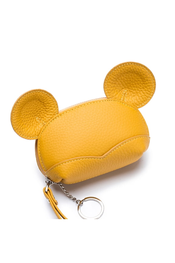 Women's small coin purse, leather coin purse Warm yellow