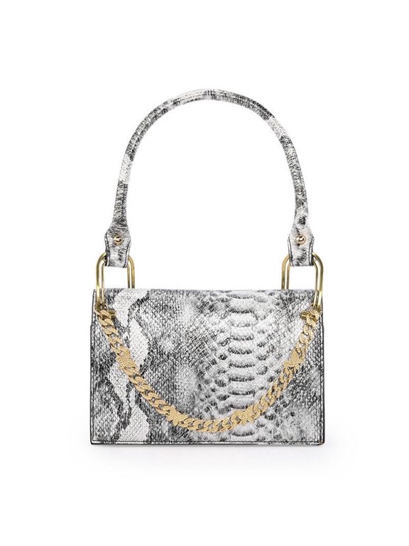 Women’s snake-print leather handbags fashion designer baguette Y2K vintage gold-chain trendy shoulder bags vegan-leather mini purse female work date party casual totes fits phone cards lipstick keys