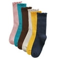 thumbnail image 1 of Women's socks, ruffled hem Casual ankle socks Breathable and cool knit cotton round neck fringed socks 6 pairs - type:set2;, 1 of 5