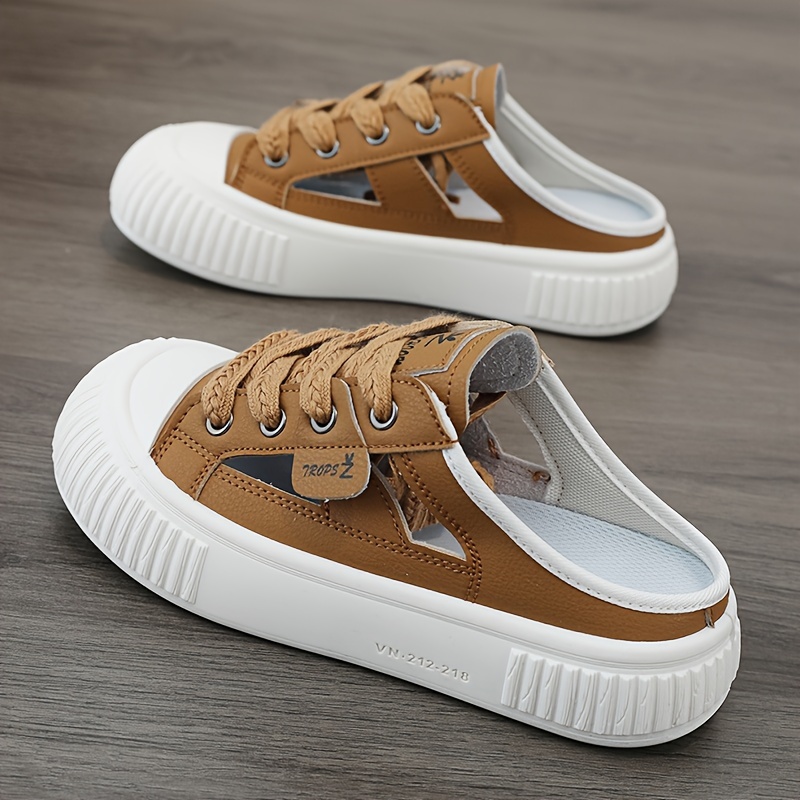 Women s solid color mule sneakers casual lace up outdoor shoes comfortable cutout design shoes Walmart