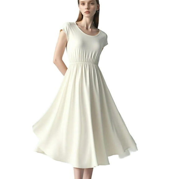 Shadowsong Women's Spliced Casual Dress, White, Size S