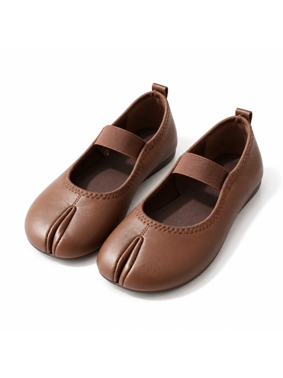 Women's split-toed Mary Jane Flats, elastic straps and soft-soled loafers for everyday wear