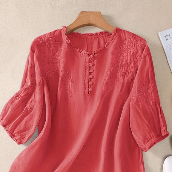 Spring and Summer Women's Embroidered Lightweight Loose Long Sleeved Shirt Top