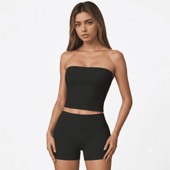 Women's strapless sports tank top workout set tight running suit high-elasticity fitness yoga set casual home wear comfortable skin-friendly breathable set