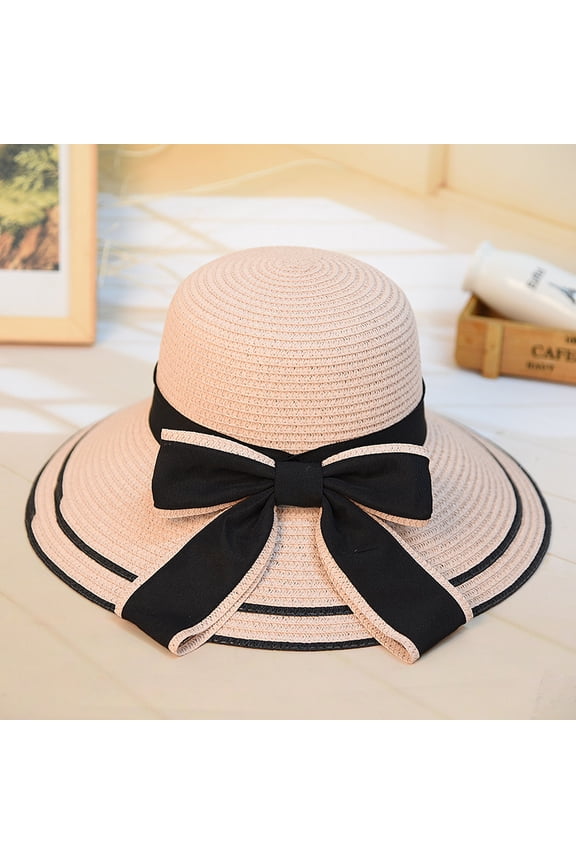 Women's straw hat sun hat beach hat bow outdoor sun hat blue 1 piece