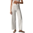 thumbnail image 1 of Women's stretch twill cotton cropped wide-leg jeans with pockets, casual ankle-length jeans, 1 of 9